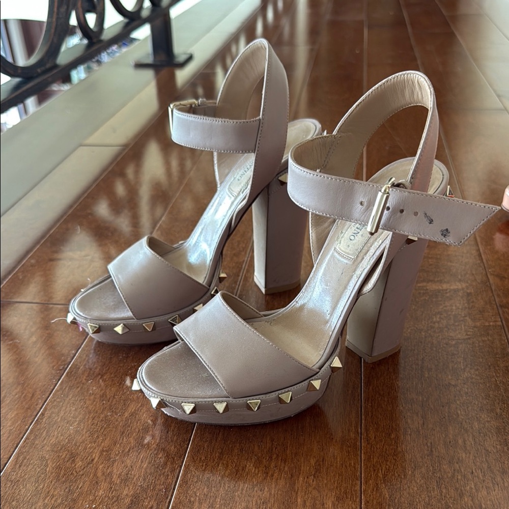 Valentino Tan Studded Ankle Strap Heels